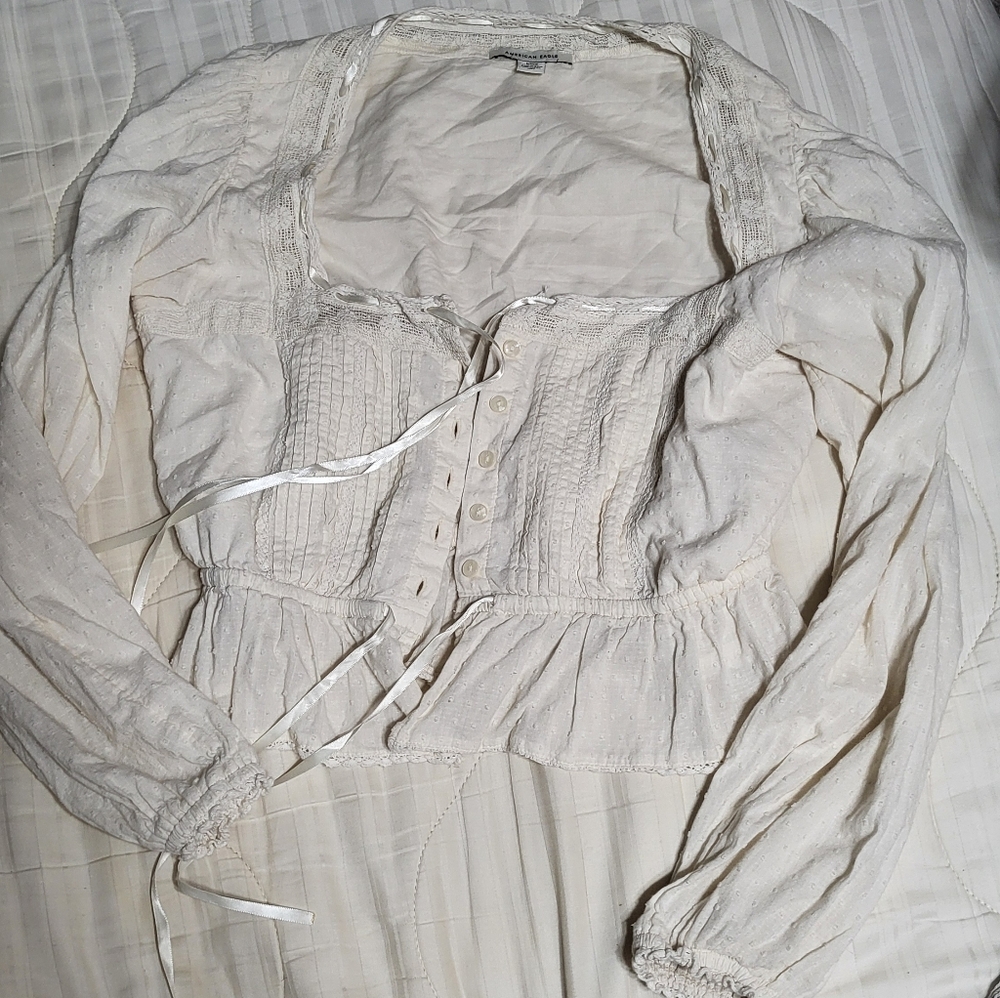 American Eagle Outfitters Cream Peasant Blouse S